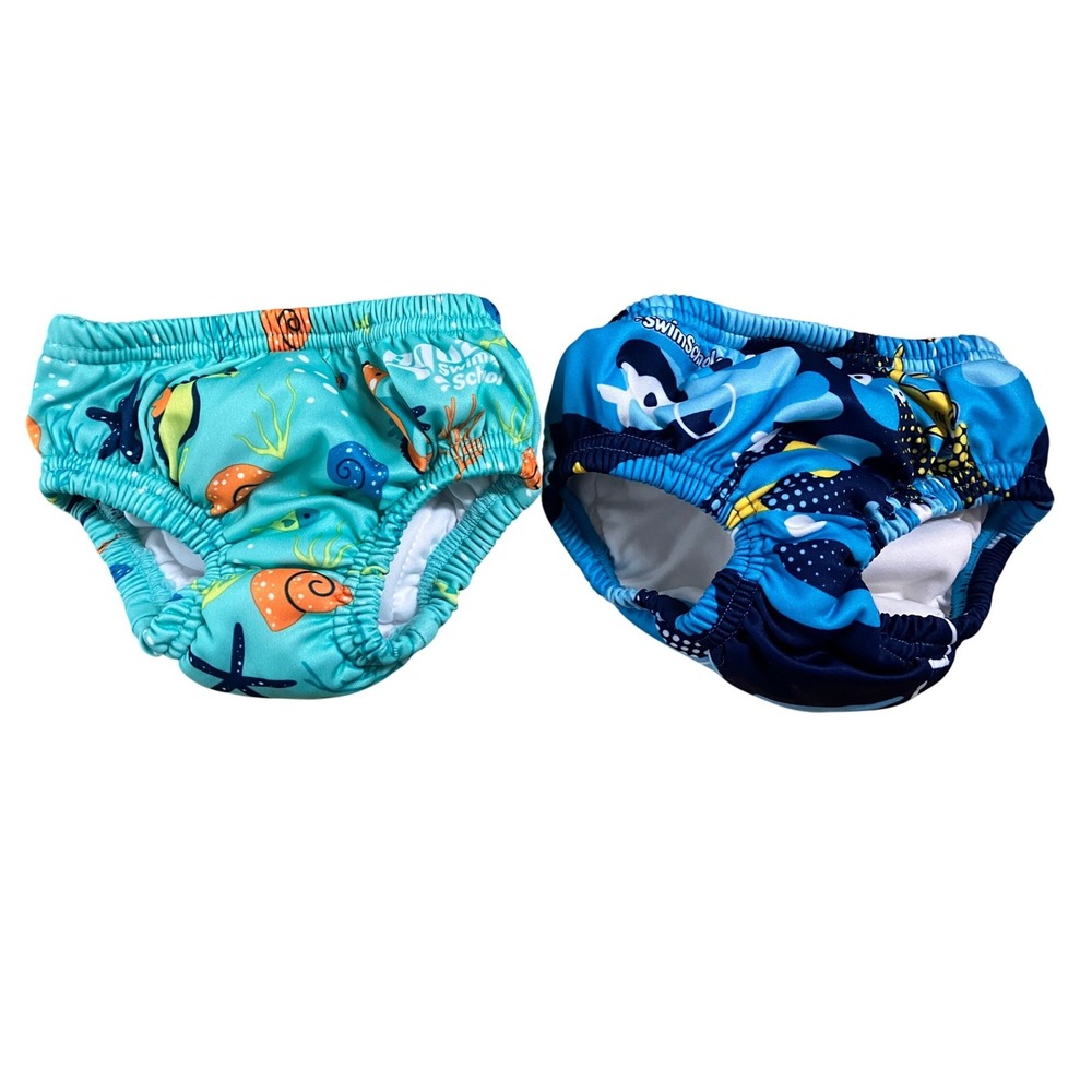 Aqua Leisure Reusable Swim Diapers 2 Pack Blue Teal Shark Sea Life Medium‎ 12M